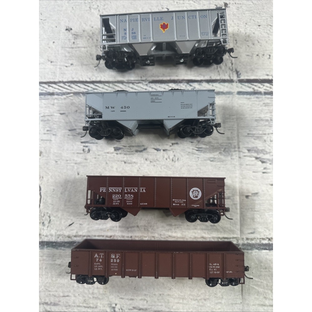 HO Scale 4 Car Hopper Gondola Lot PRR ATSF Naperville Junction MW Coal Cars